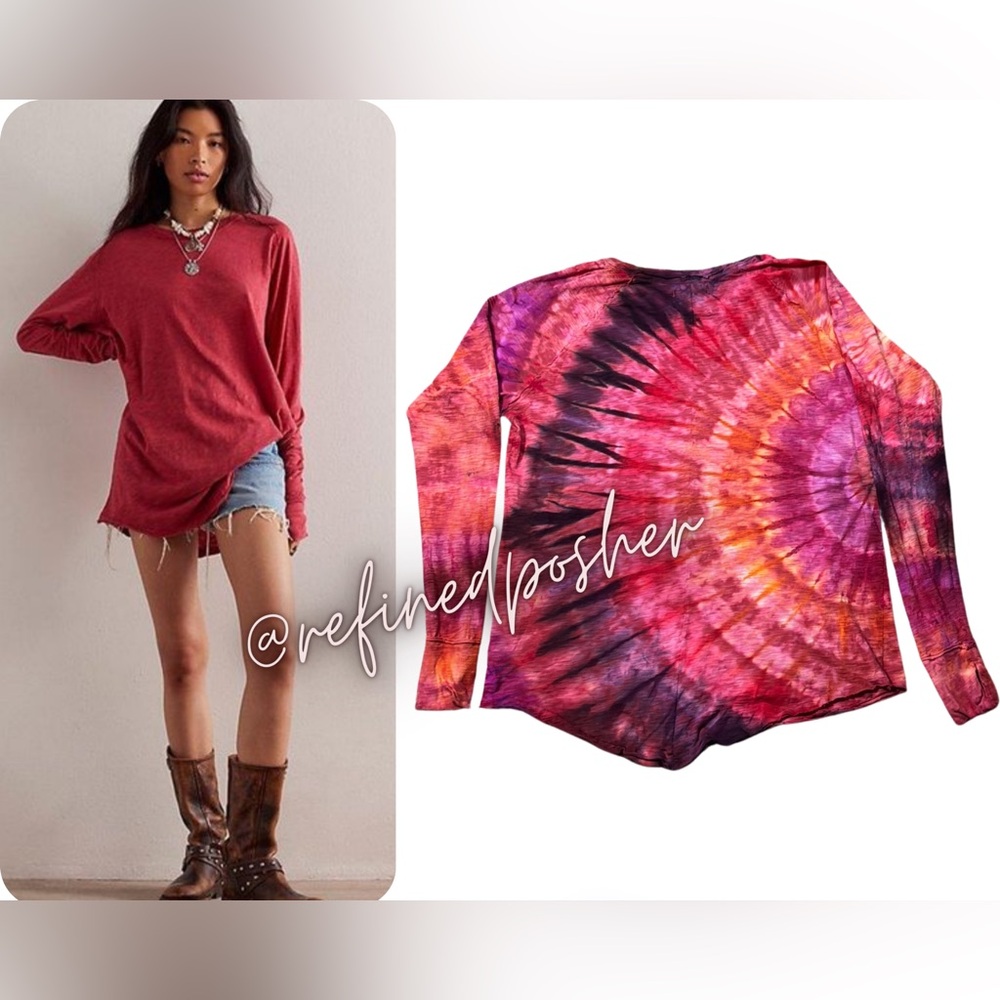 Free People We the Free Arden Tee size Medium NEW Red Reverse ReDye Tie Dye - Picture 2 of 7